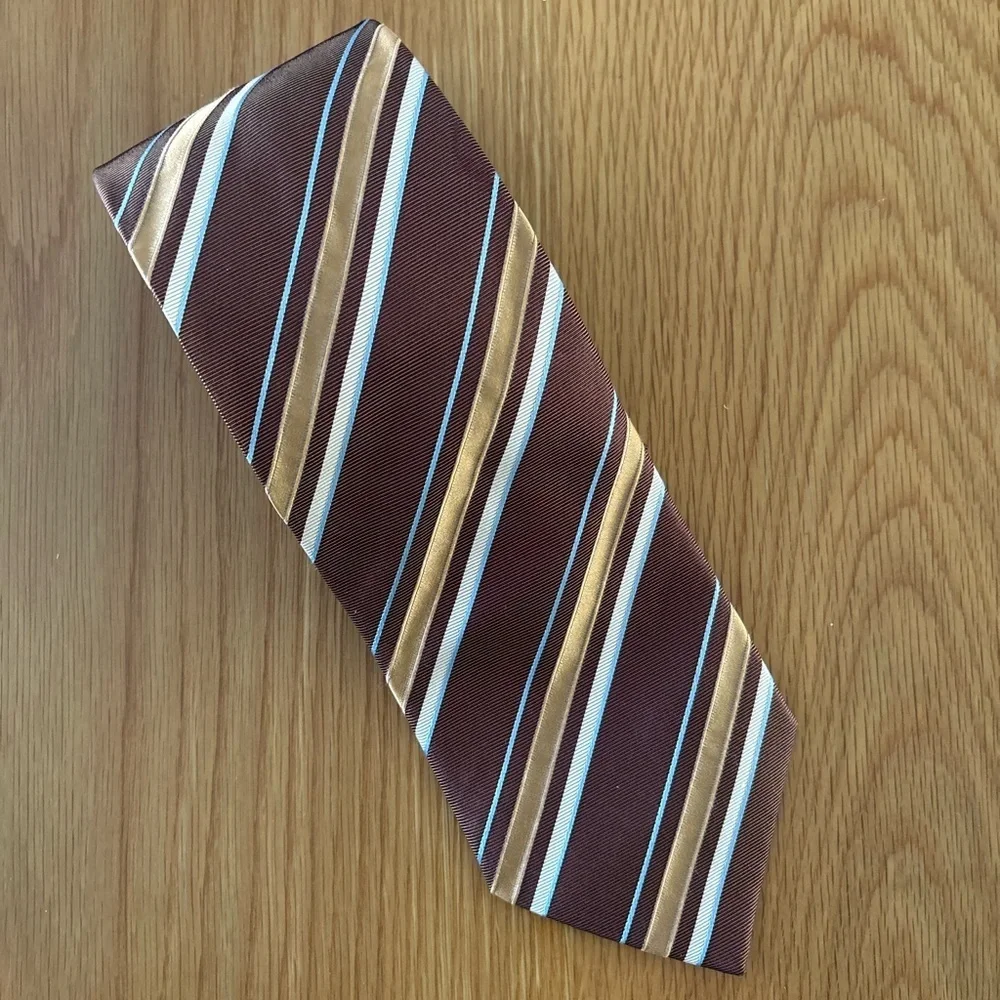 Hugo Boss Necktie Striped Silk 3.25” Made In Italy Brown Blue